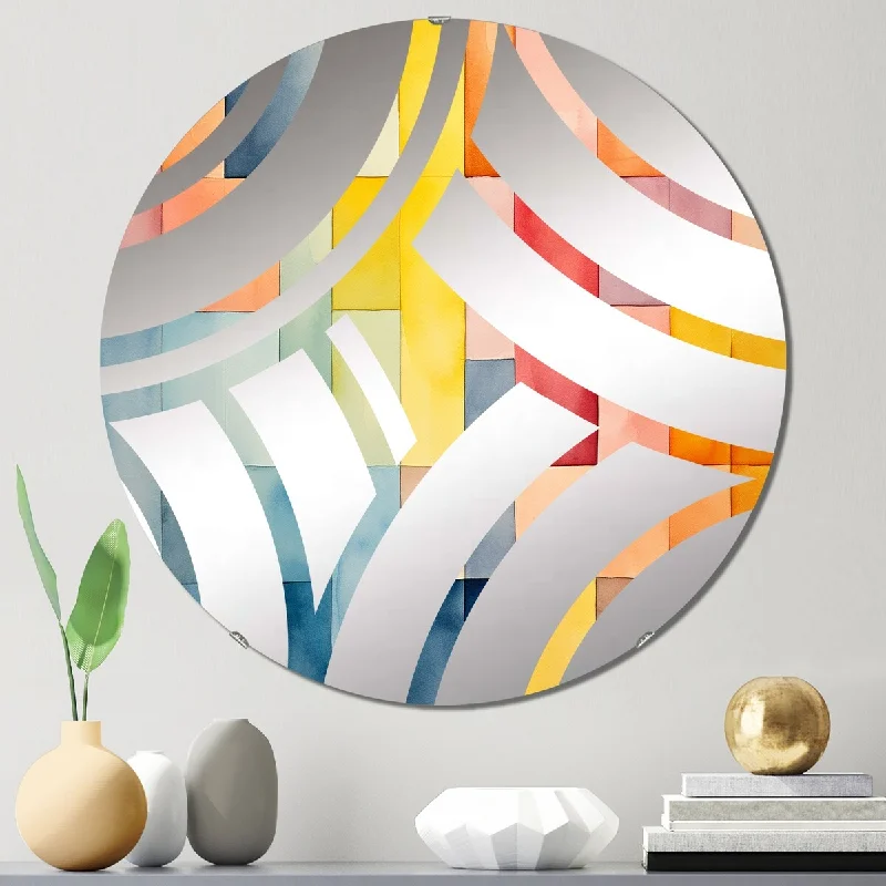 Designart "Midcentury pastel color cubes II" - Modern Abstract Geometric Centre Wave Decorative Mirror