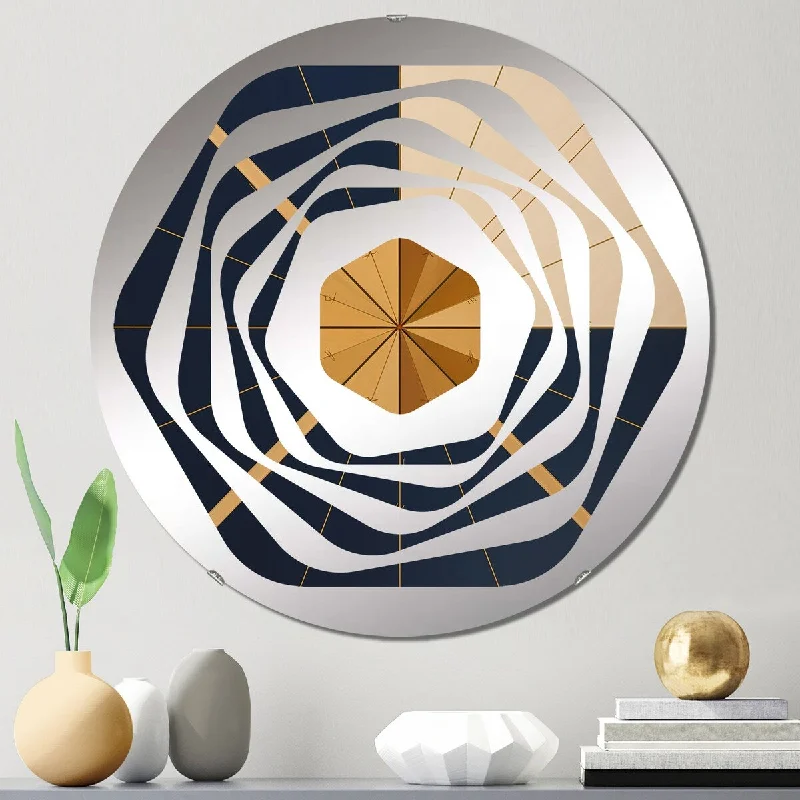 Designart "Minimal Sacred Geometry In Deep Blue And Gold" - Modern Abstract Geometric Amorphe Decorative Mirror