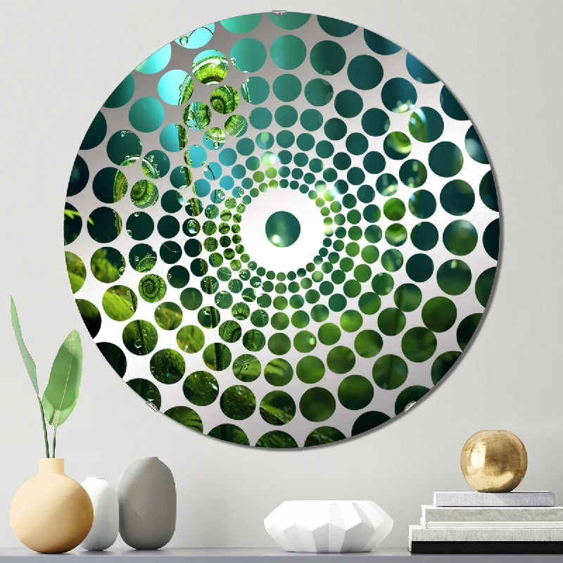 Designart "Morning Dew On Young Ferns In The Forest" - Modern Abstract Botanicals Concentric Circles Decorative Mirror