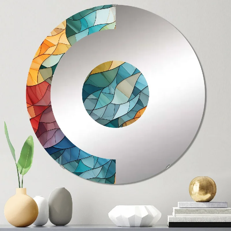 Designart "Multicolor Glass Mosaic" - Modern Geometric Half Circle Wall Mirror