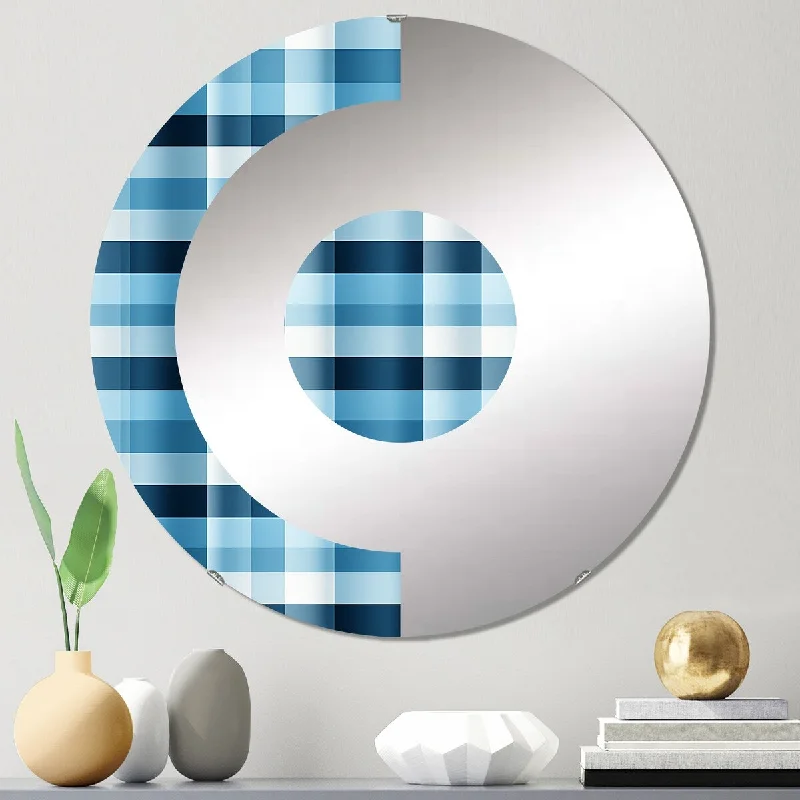 Designart "Nautical Charm Blue Plaid Pattern" - Vintage Plaid Half Circle Wall Mirror