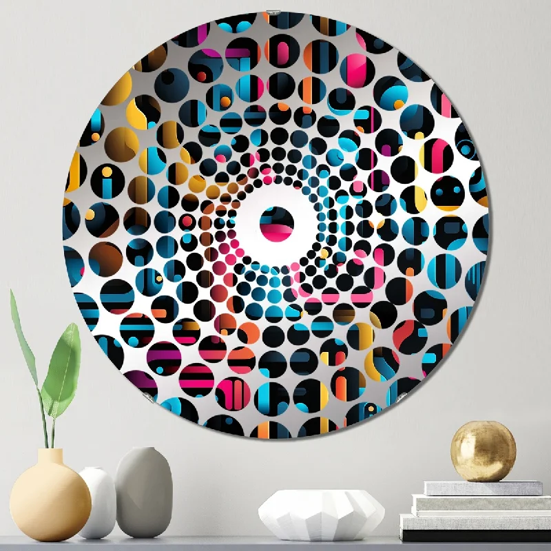 Designart "Neon Futuristic Lined Mirage" - Modern Geometric Concentric Circles Decorative Mirror