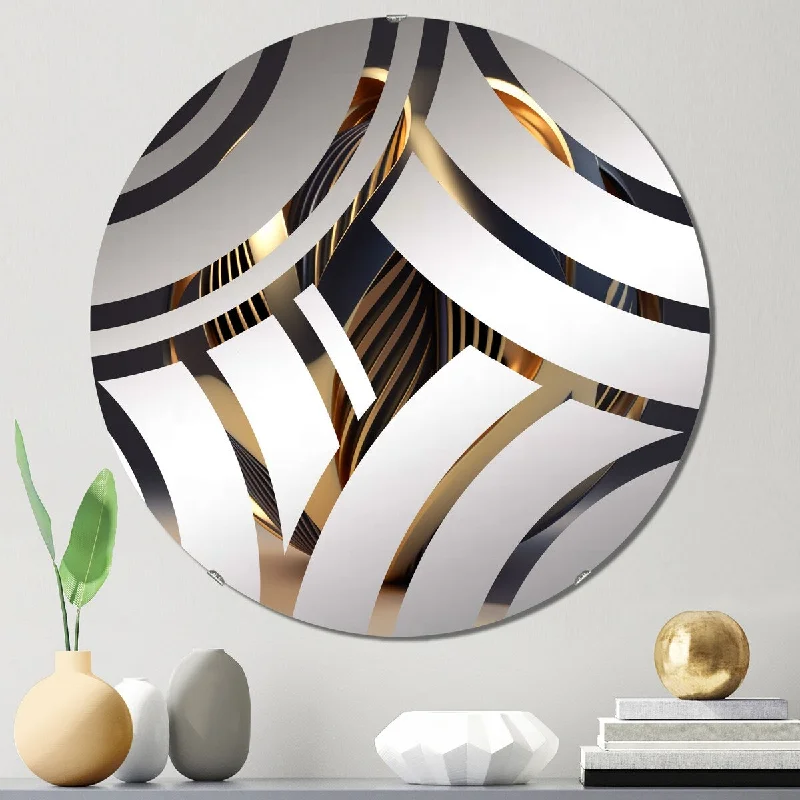 Designart "Op-Art Retro Gold Geometric Dimensions V" - Modern Abstract Spirals Centre Wave Decorative Mirror