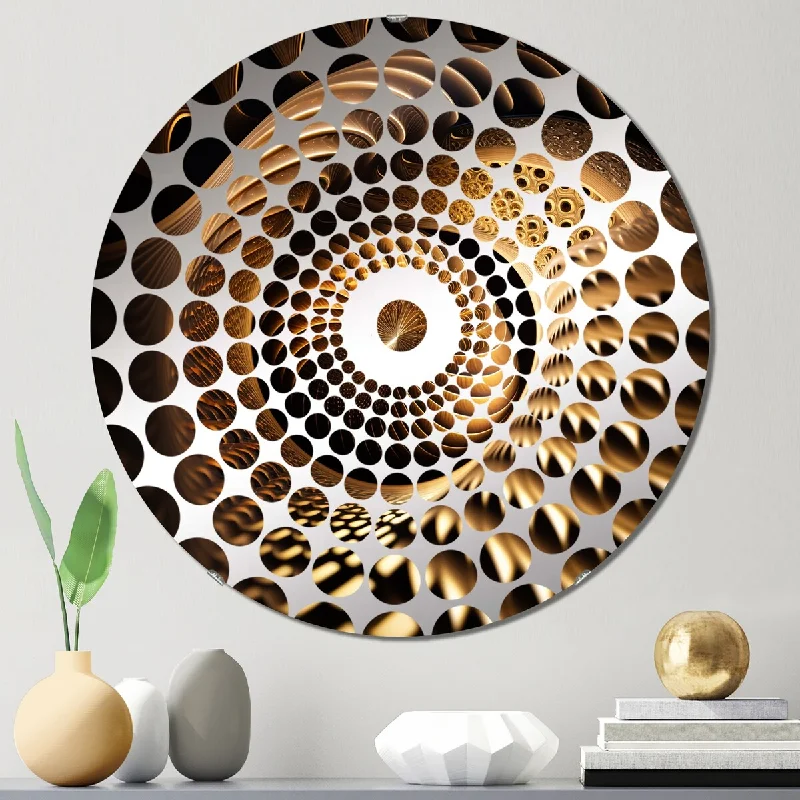 Designart "Op-Art Retro Gold Geometric Dimensions VII" - Modern Abstract Spirals Concentric Circles Decorative Mirror