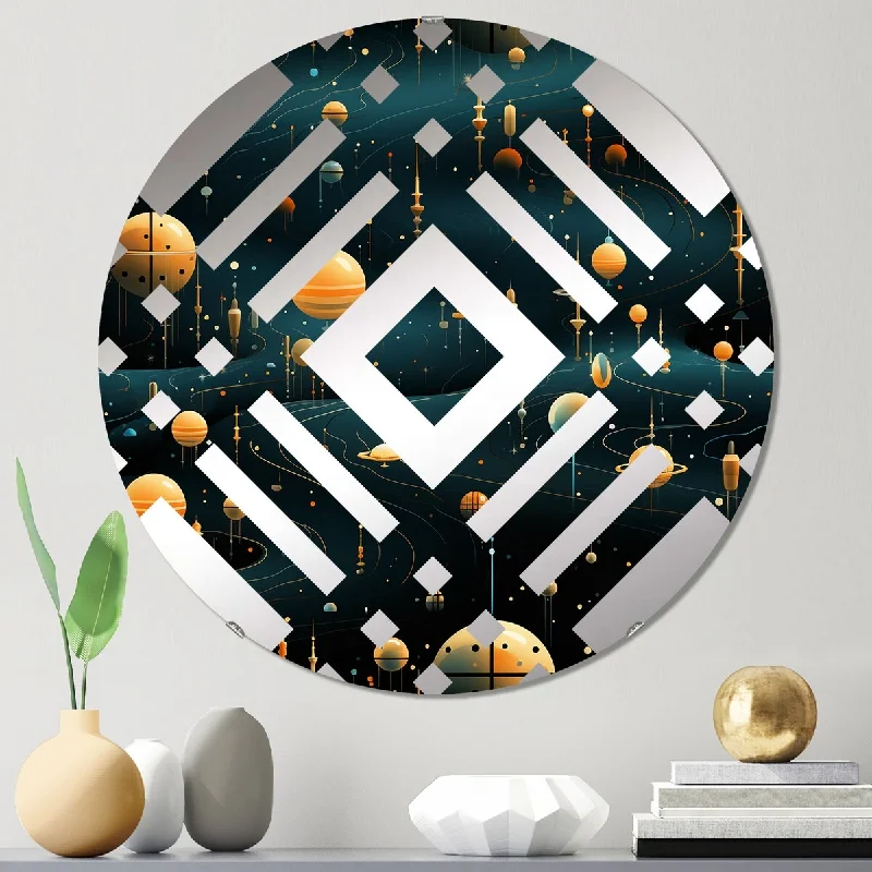 Designart "Orange And Blue Science Fiction Spots" - Modern Abstract Diamond Decorative Mirror