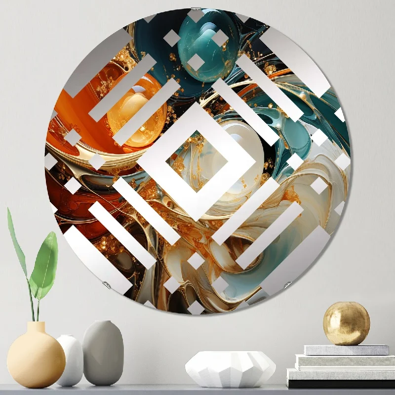 Designart "Orange and emerald marble lava III" - Modern Abstract Painting Diamond Decorative Mirror