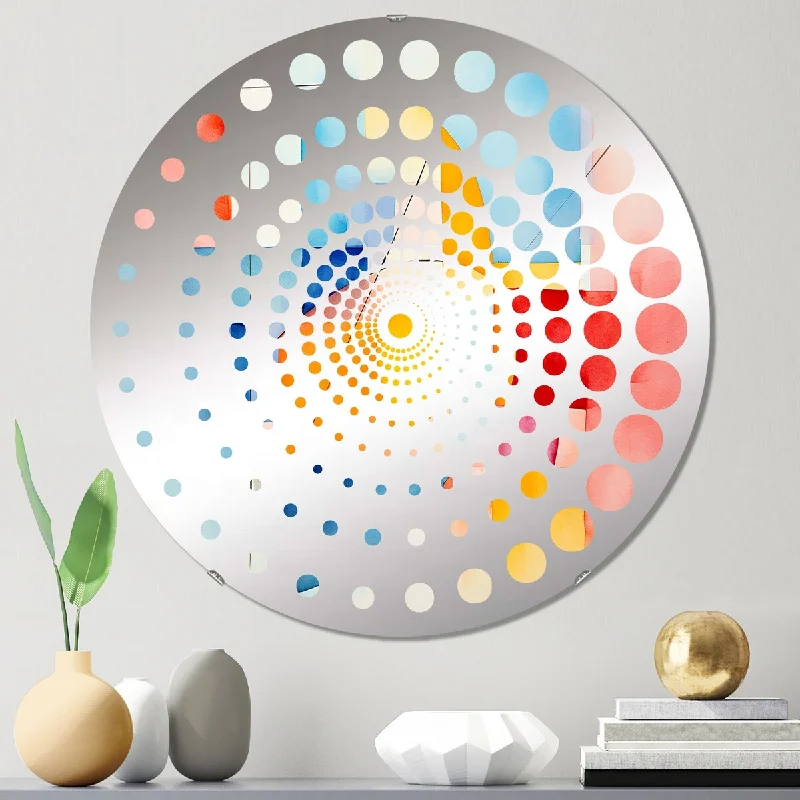 Designart "Pastel color geometric ink explosion II" - Modern Abstract Geometric Spiral Circle Wall Mirror