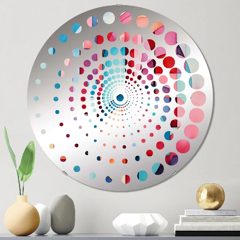 Designart "Pink and blue geometric spiral" - Modern Abstract Geometric Spiral Circle Wall Mirror