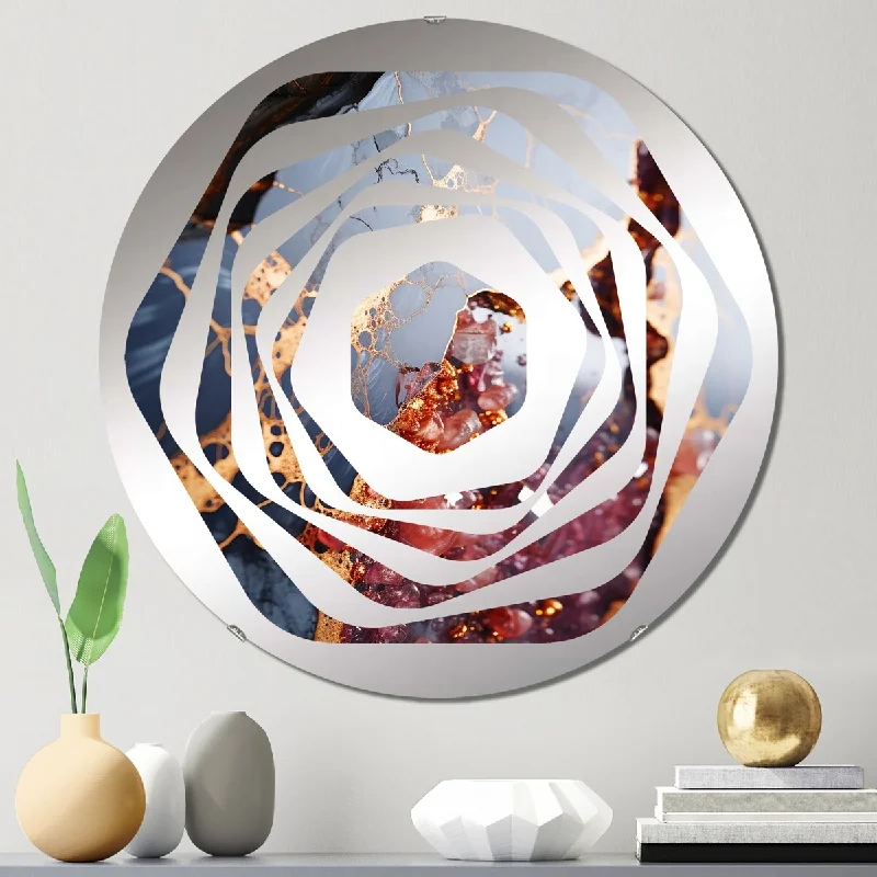 Designart "Pink and gold Marble river VI" - Modern Marble Amorphe Decorative Mirror