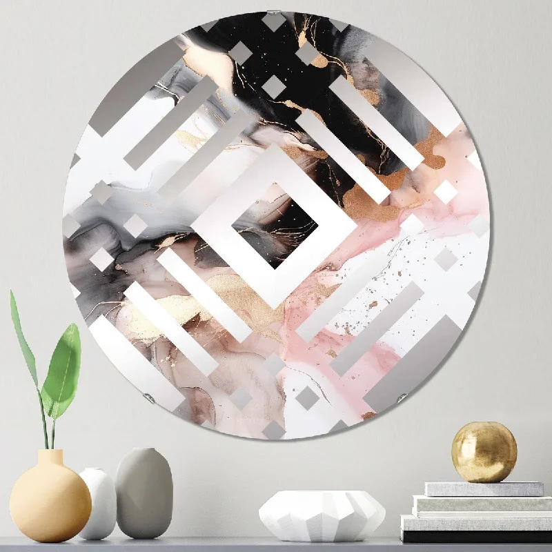 Designart "Pink Black Textured Splash Marble I" - Modern Abstract Marble Diamond Decorative Mirror