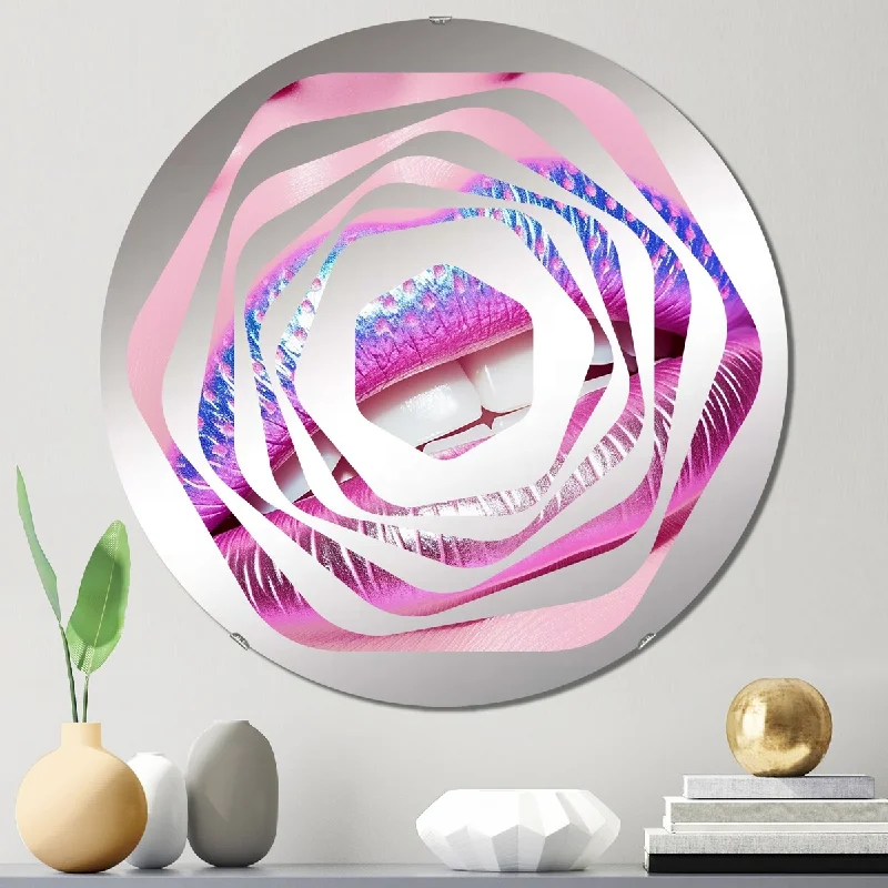 Designart "Pink Glam Sugar Kisses Radiant Lips I" - Modern Woman Pop Art Amorphe Decorative Mirror