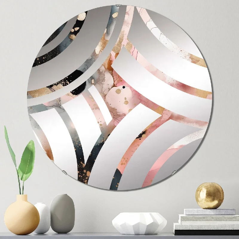 Designart "Pink Gold Marble Texture II" - Modern Abstract Marble Centre Wave Decorative Mirror