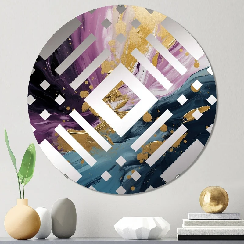 Designart "Purple And Blue Realities On Canvas II" - Modern Abstract Painting Diamond Decorative Mirror