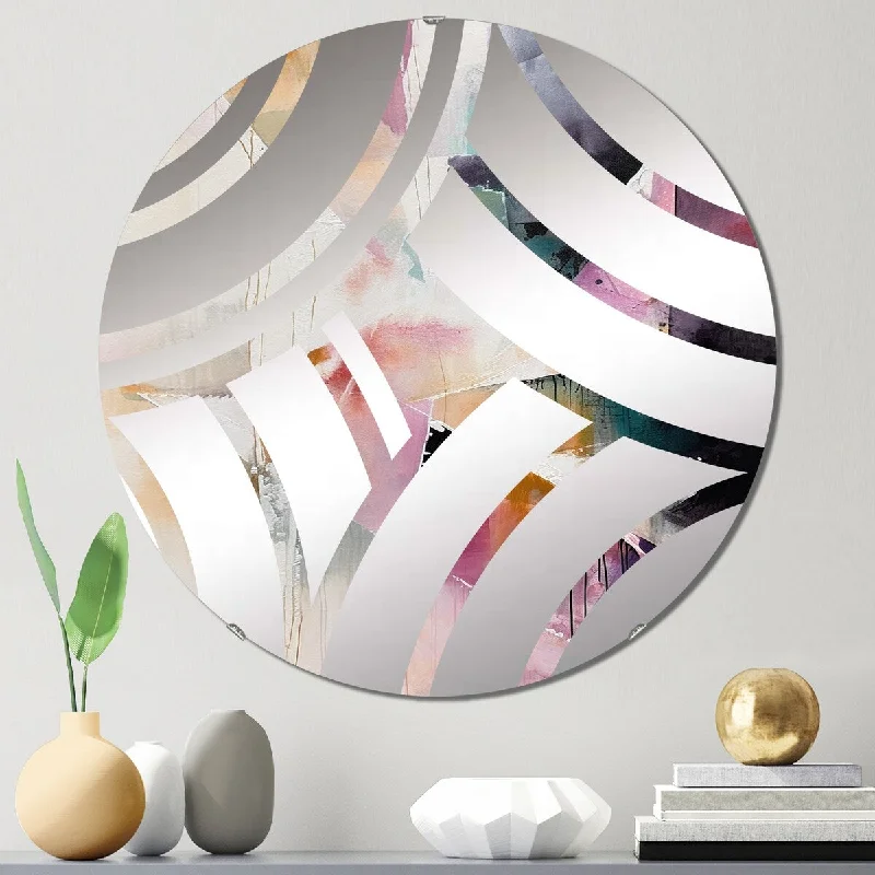 Designart "Purple Language Of Lines II" - Modern Abstract Geometric Centre Wave Decorative Mirror