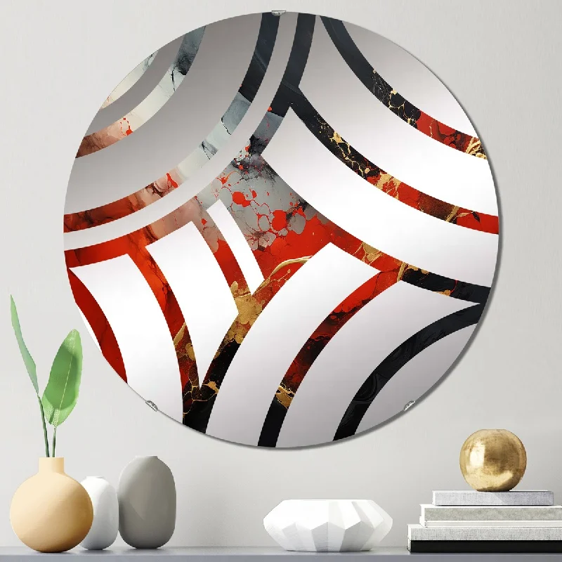 Designart "Red and gold marble fire II" - Modern Abstract Painting Centre Wave Decorative Mirror