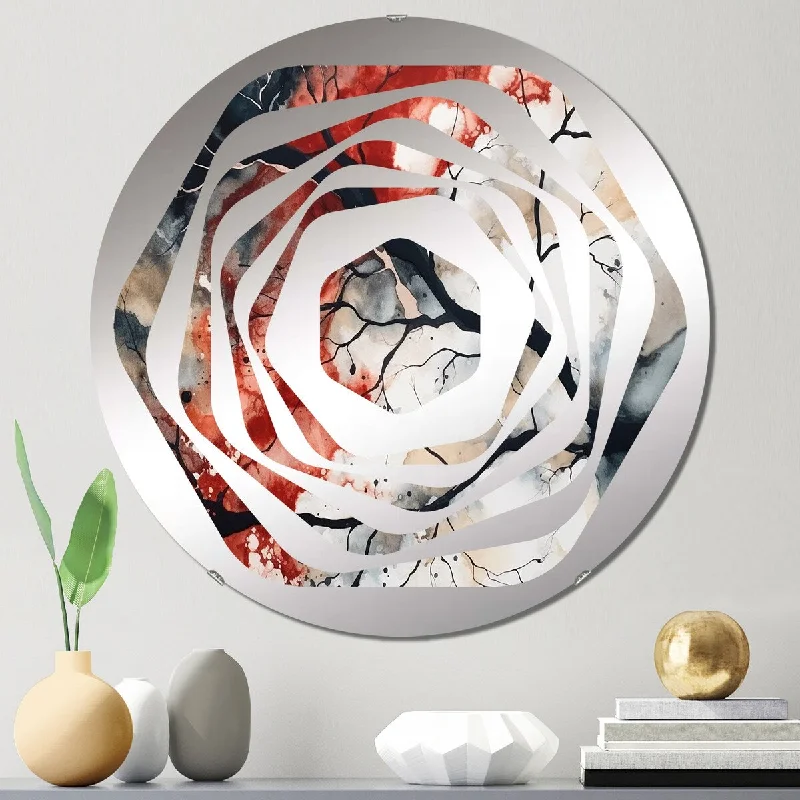 Designart "Red Black Captivating Liquid Ink" - Modern Abstract Geometric Amorphe Decorative Mirror