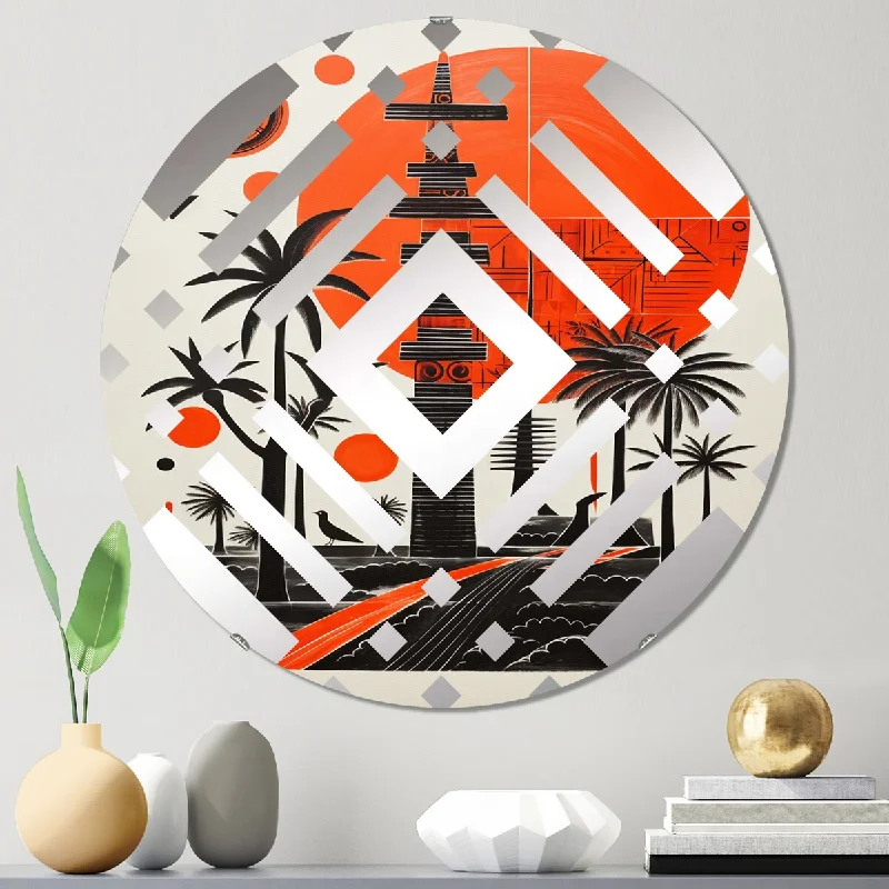 Designart "Retro Full Moon Landscape In Red And Black II" - Modern Snake Diamond Decorative Mirror