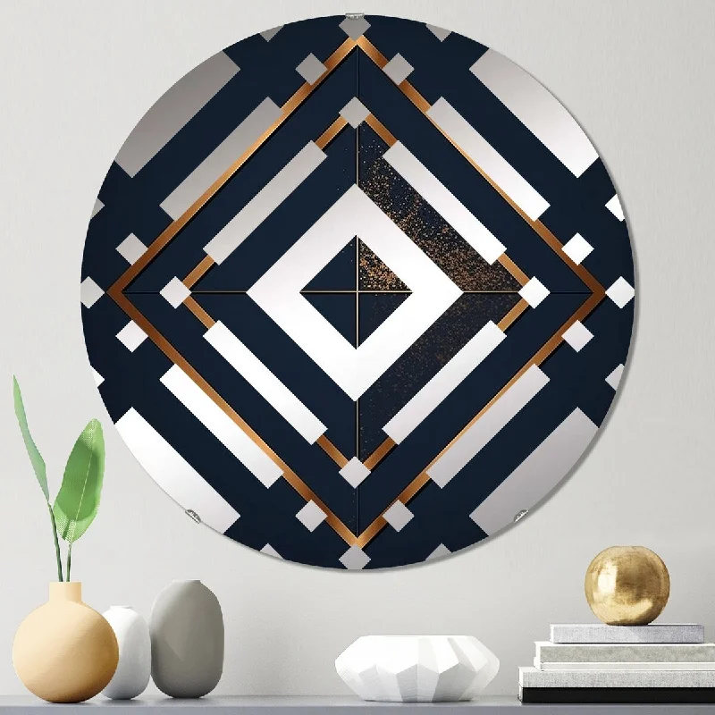 Designart "Rhombus In Deep Blue And Gold Abstract IV" - Modern Abstract Geometric Diamond Decorative Mirror