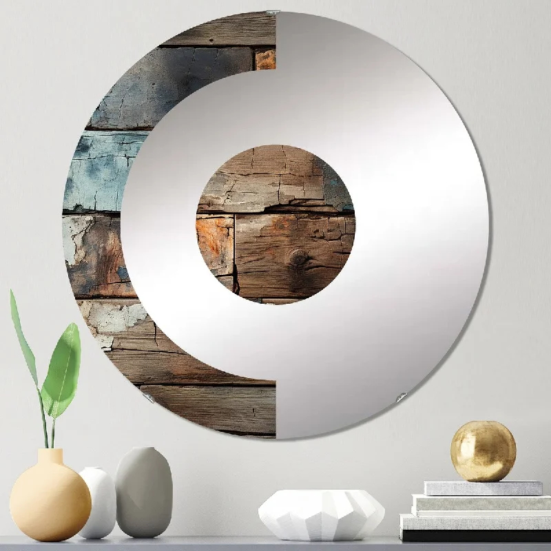 Designart "Rustic Modern Cubic Farmhous Planks" - Vintage Abstract Half Circle Wall Mirror