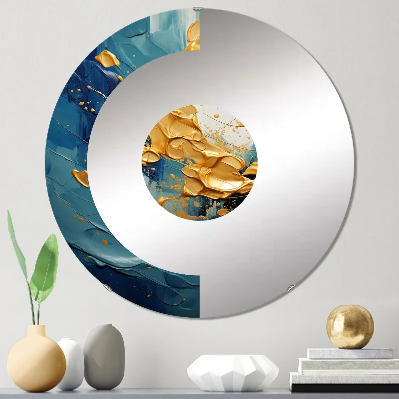 Designart "Spring Bliss Abstract Turquoise And Yellow II" - Modern Abstract Painting Half Circle Wall Mirror