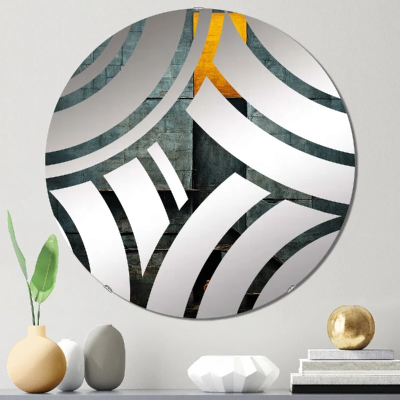 Designart "Stairway To Grace Minimal Orange On Indigo I" - Modern Abstract Geometric Centre Wave Decorative Mirror