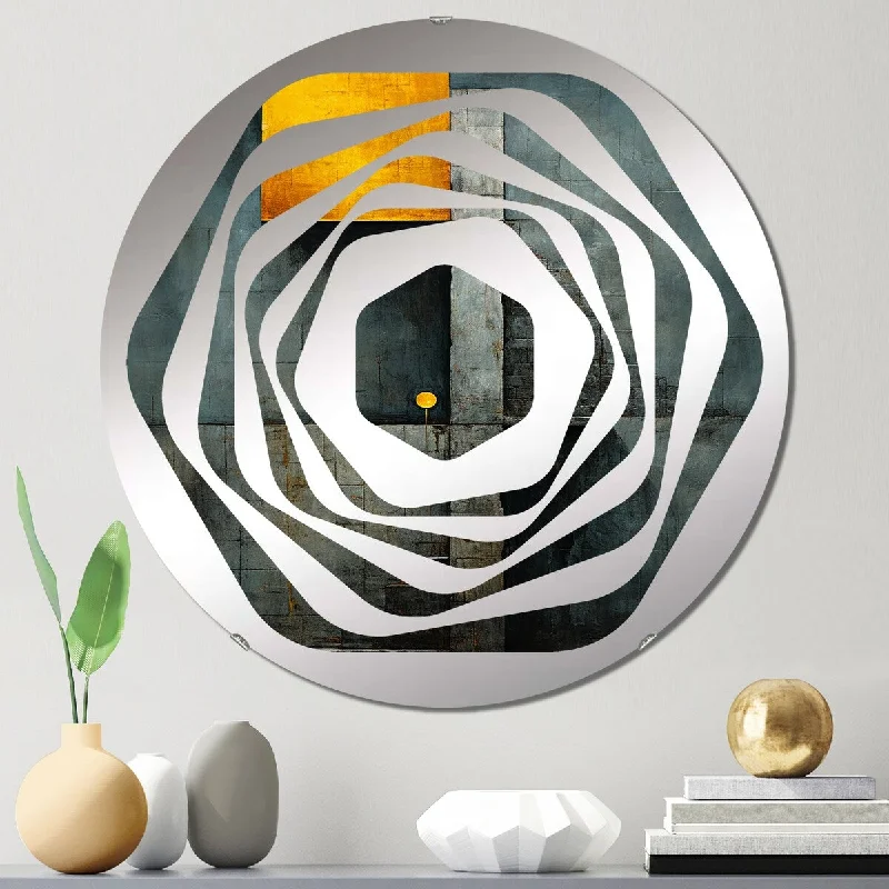 Designart "Stairway To Grace Minimal Orange On Indigo" - Modern Abstract Geometric Amorphe Decorative Mirror