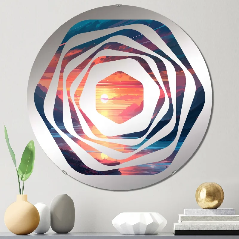 Designart "Stunning Sunset Over The Lake And Mountains I" - Traditional Lake Mountains Amorphe Decorative Mirror