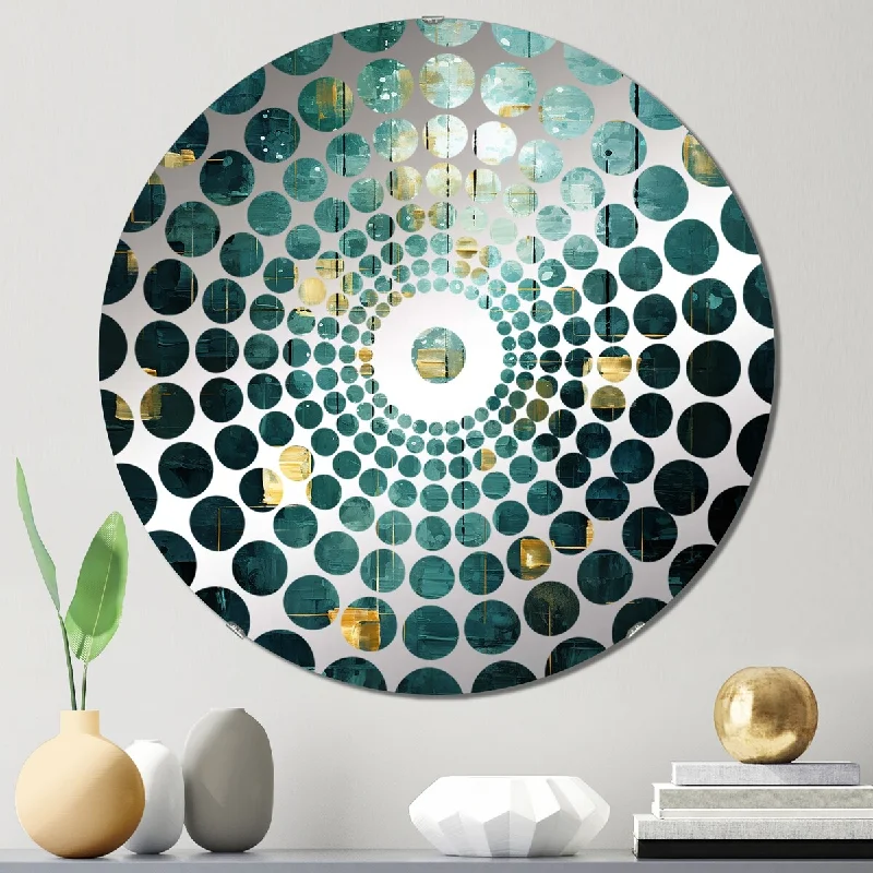 Designart "Sudden Serenity Abstract Turquoise And Gold" - Modern Abstract Painting Concentric Circles Decorative Mirror