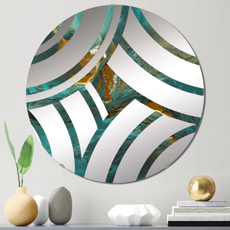 Designart "Teal Balance VII" - Modern Abstract Centre Wave Decorative Mirror