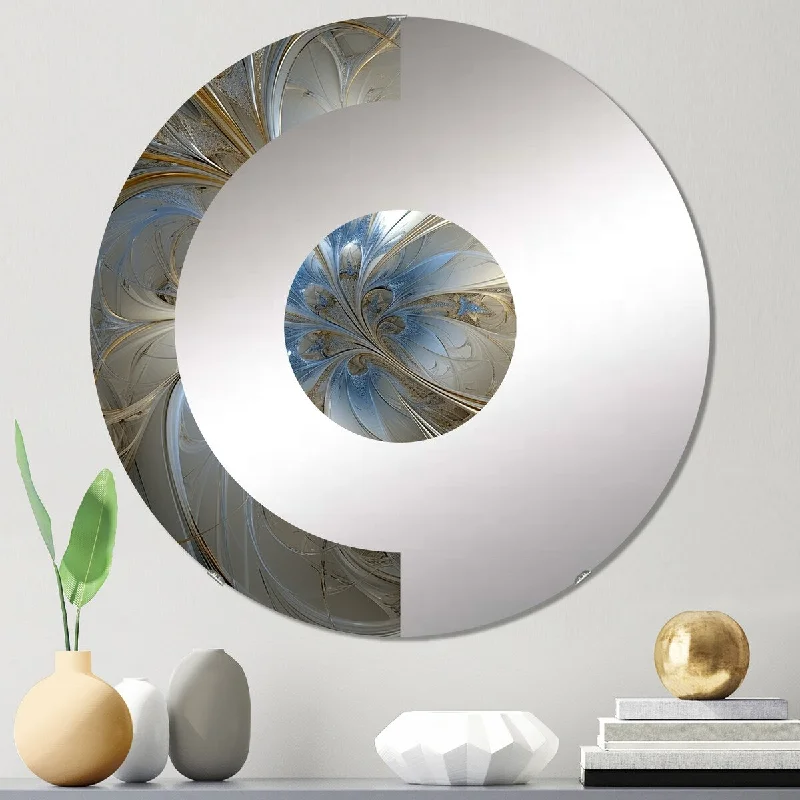 Designart "Tender Light Blue Floral Whirling Spiral" - Modern Abstract Spirals Half Circle Wall Mirror