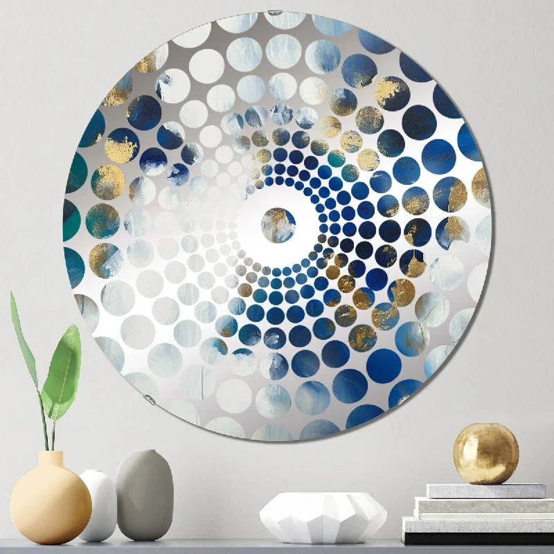 Designart "Transcendence Abstract In Blue And Gold IV" - Modern Abstract Painting Concentric Circles Decorative Mirror