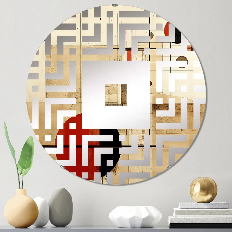 Designart "Unravelling The Mystery Retro Geometrics II" - Modern Abstract Geometric Square Wall Mirror