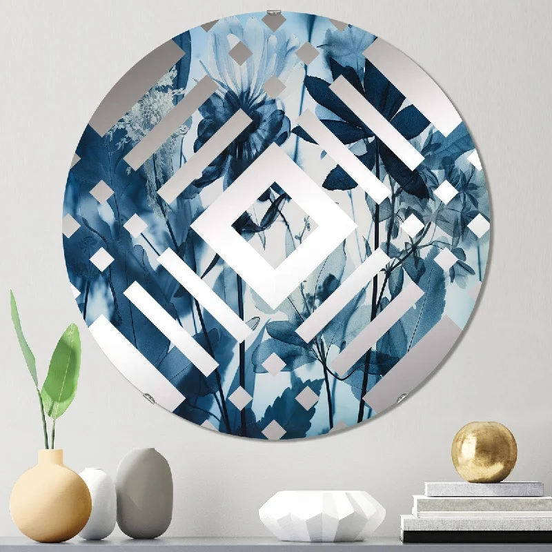 Designart "Vintage Botanical Wildflowers In Faded Blue VII" - Modern Abstract Botanicals Diamond Decorative Mirror