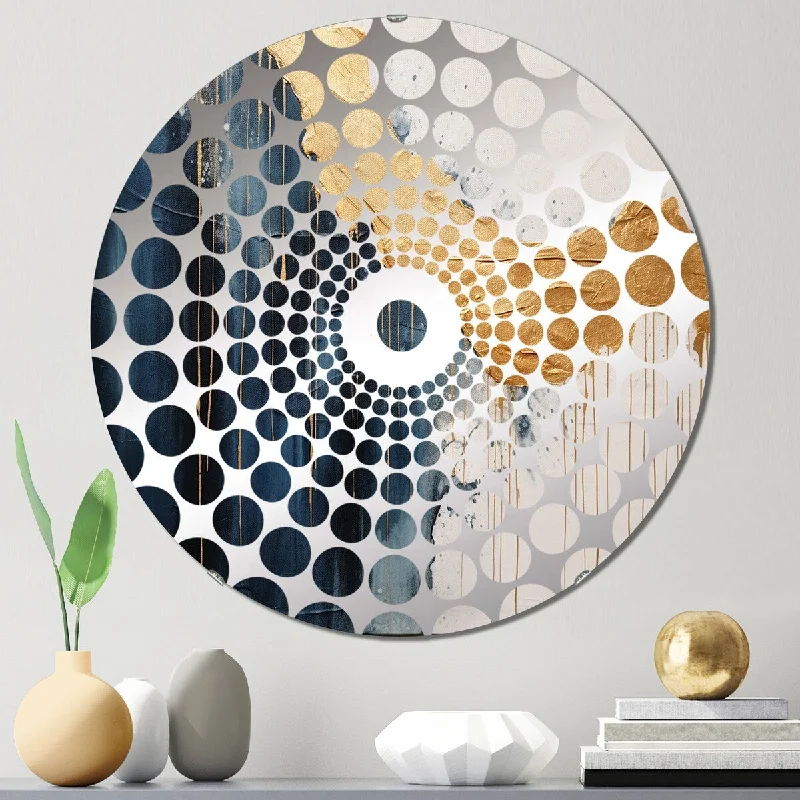 Designart "Waves Of Joy Minimal Nova Blue And Gold" - Modern Abstract Painting Concentric Circles Decorative Mirror