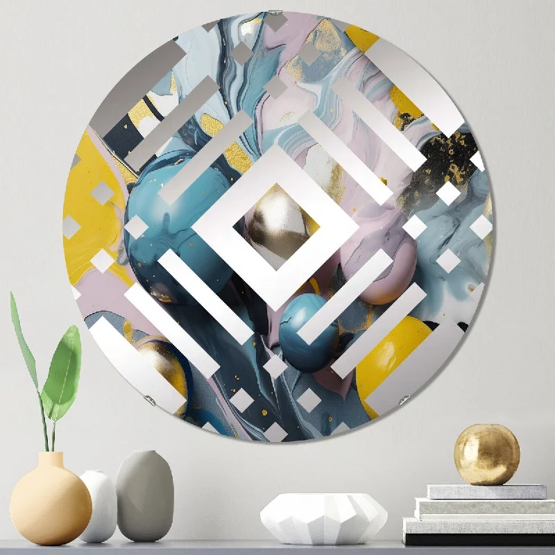 Designart "Yellow And Blue Fluid Stone I" - Modern Abstract Marble Diamond Decorative Mirror