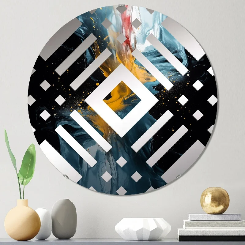 Designart "Yellow And Blue Reimagined Realities" - Modern Abstract Geometric Diamond Decorative Mirror