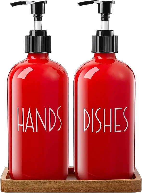 Dish Soap Dispenser with Pump and Dish Soap Dispenser for Kitchen (Red, 16oz)