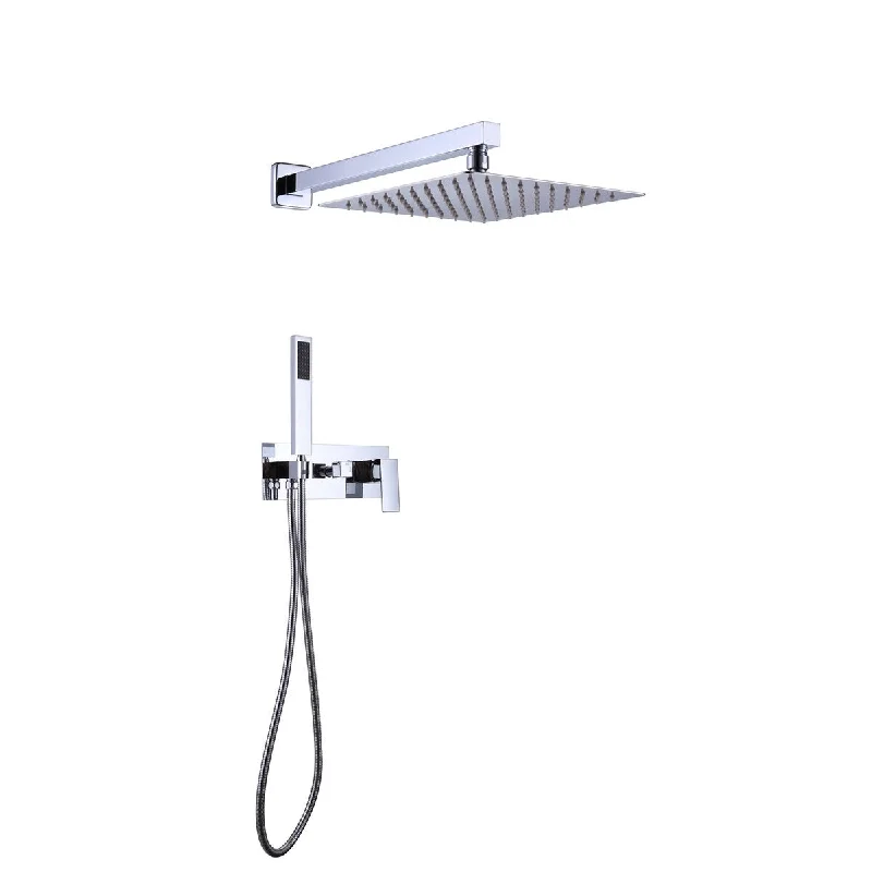 EPOWP 10 Inches Polished Chrome Bathroom Rain Mixer Shower Combo Set