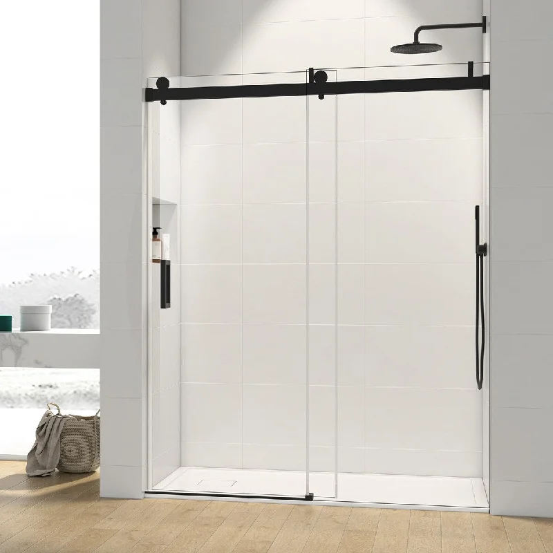 EPOWP 72*76" Single Sliding Frameless Shower Door Matte Black