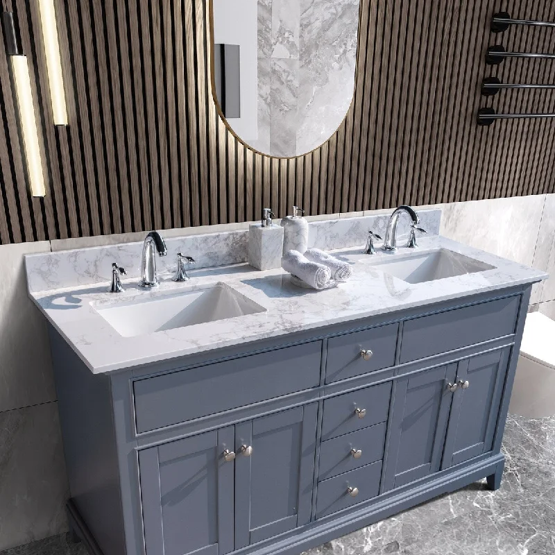 EPOWP bathroom vanity top with double undermount ceramic sink and 3 faucet hole