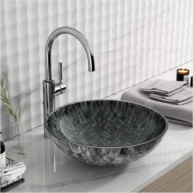 EPOWP Modern Bathroom Sink Tempered Glass Vessel Sink Above Counter