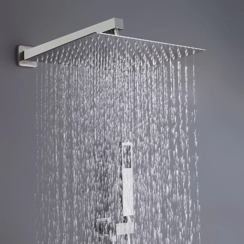 EPOWP Wall Mounted Square Rainfall Shower System Brushed Nickel