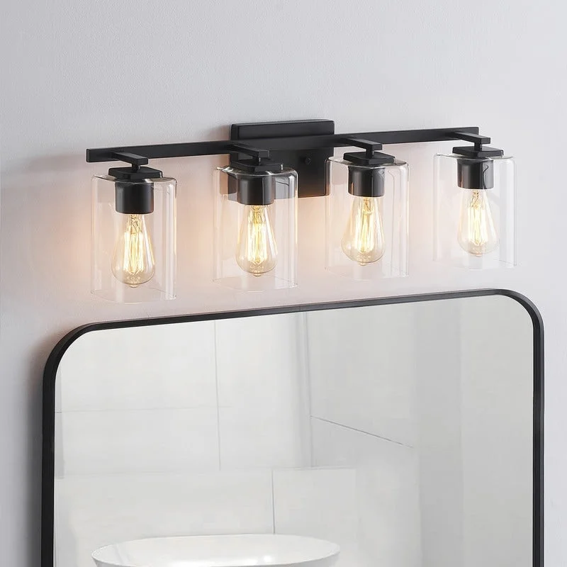 KAWOTI 29.1in 4-light Black Bathroom Vanity Light with Square Glass