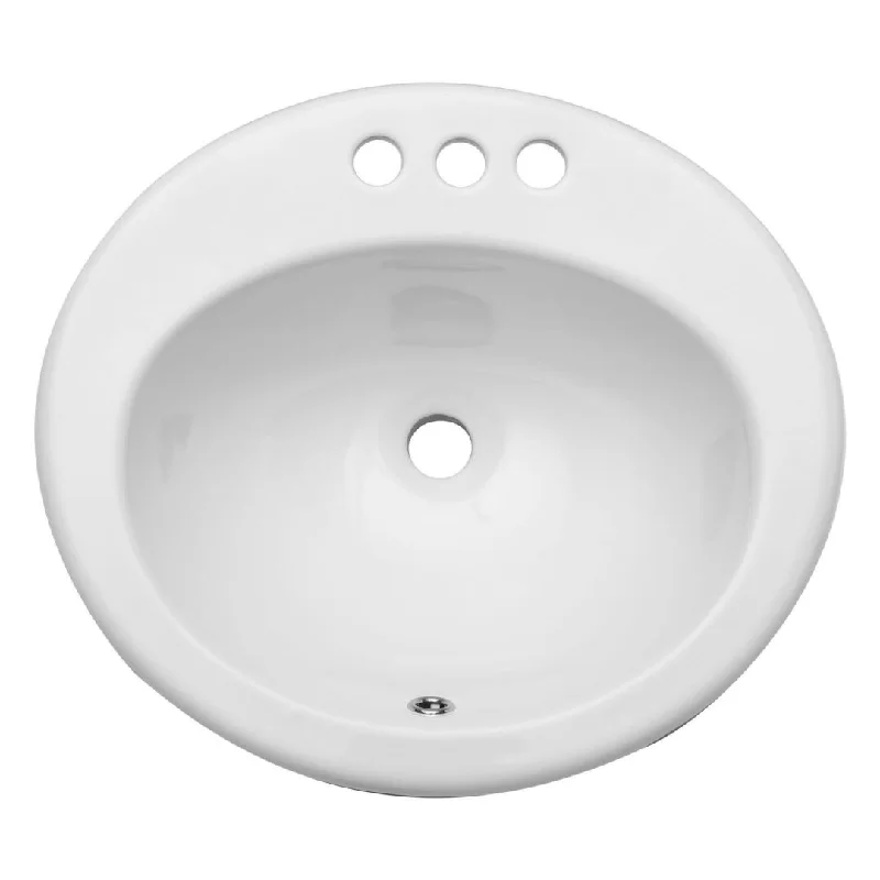 Kichae Ceramic Drop-in Oval Vanity Sink with 3 Faucet Holes - 20"x18"x9"