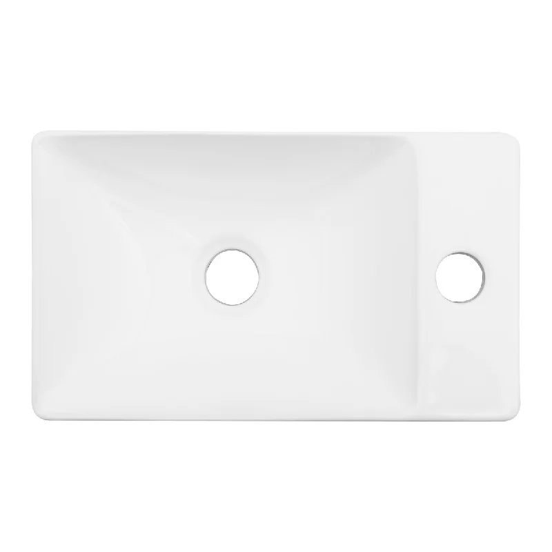 Kichae Small Bathroom Sink 15" x9" Wall Mount Sink Rectangle White Ceramic Wall Hung Sink (Left Hand) - 15"x9"x4"