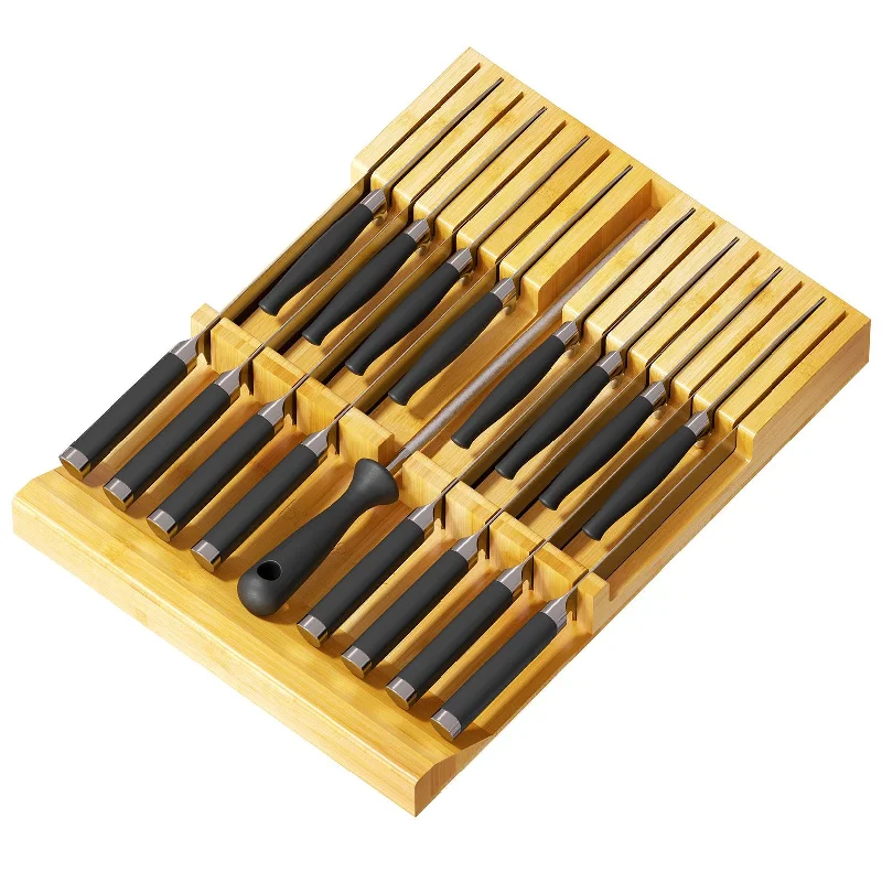 SpaceAid Bamboo Knife Drawer Organizer Insert Holder with 16 Knife Slots and 1 Sharpener Slot