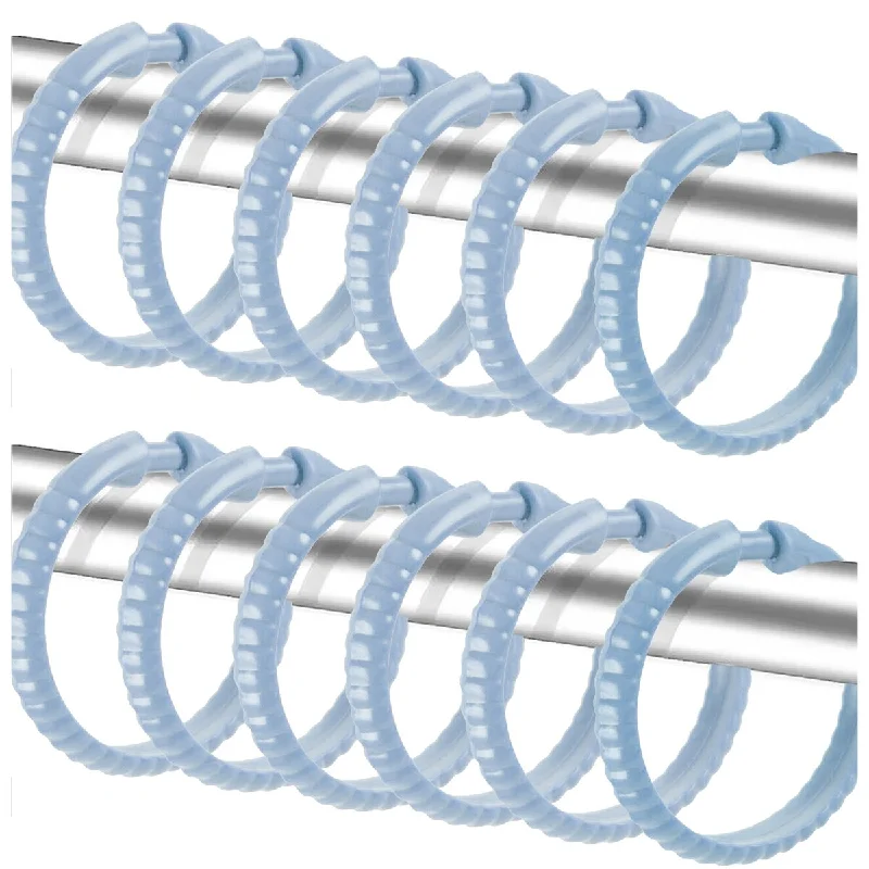 Light Blue12 Piece Premium Plastic Shower Curtain Hooks Rings Round 2.25" Inches - Light Blue