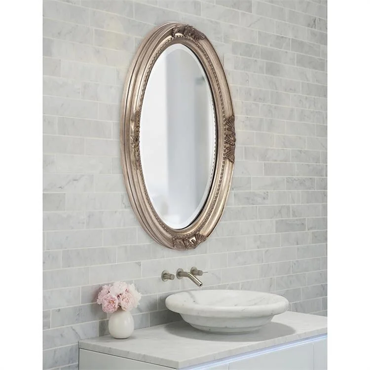 Lisette Antique Silver Finished Wood Oval Wall Mirror