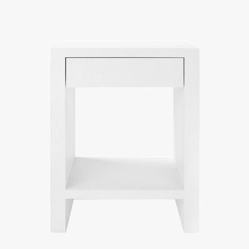 Madison White Grasscloth Side Table