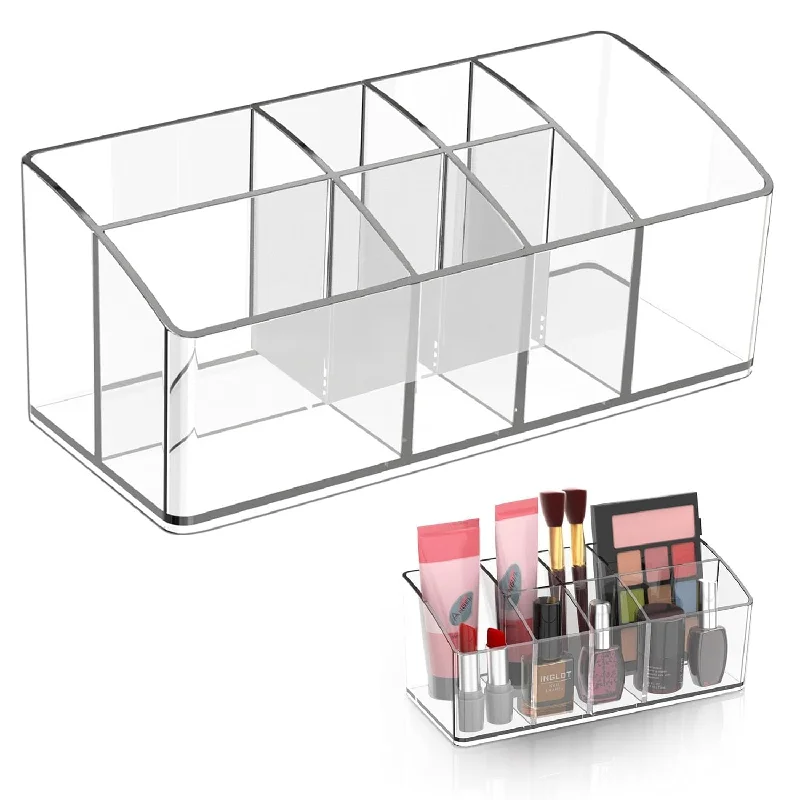 Makeup Organizer Display Cases with 7 Divided Cosmetic Slots, White